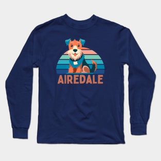 Cute Airedale Terrier Retro Cartoon Long Sleeve T-Shirt